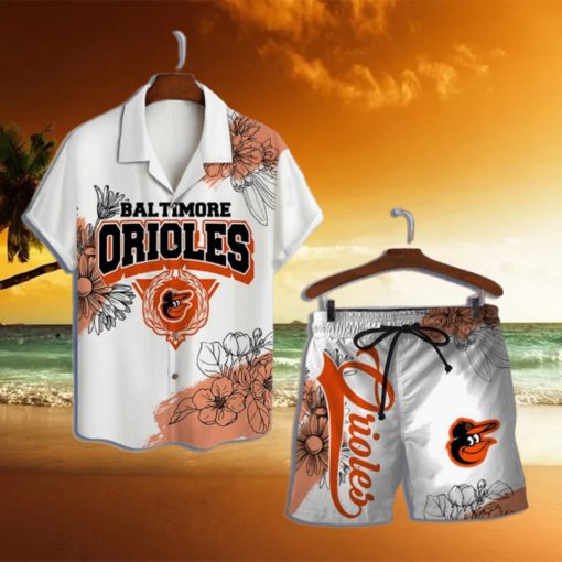 Baltimore Orioles Team Logo Pattern White Background Hawaiian Shirt & Short