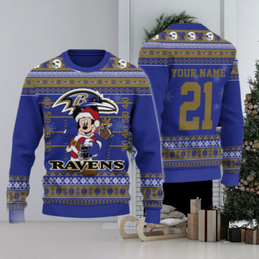 Baltimore Ravens Mickey Mouse Santa Ugly Christmas Sweater