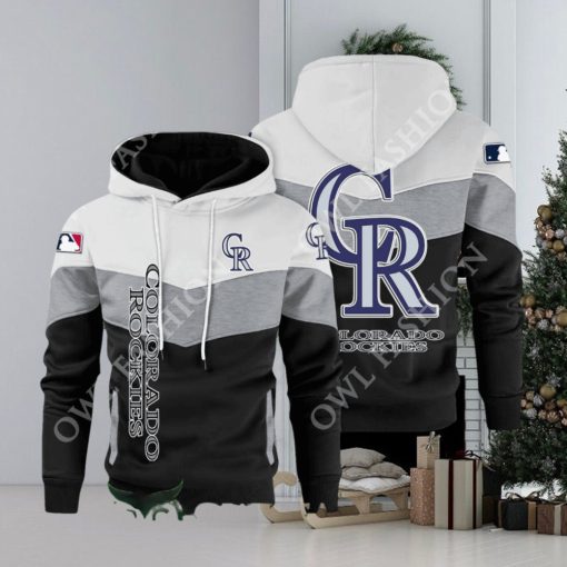 Baseball Colorado Rockies Team MLB Black White Printed Hoodie