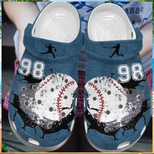 Baseball Cracks Blue Personalize Clog Custom Crocs Clog Number On Sandal Fashion Style Comfortable For Women Men Kid