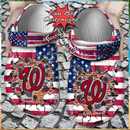Baseball Crocs Personalized Wnationals American Flag Breaking Wall Clogs Shoes