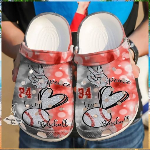 Baseball Personalized Peace Love Classic Clogs Shoes