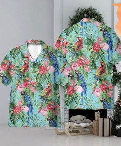 Beach Parrot Tropical Flowers Pattern 3D Hawaiian Shirt Holiday Gift