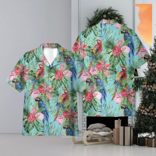 Beach Parrot Tropical Flowers Pattern 3D Hawaiian Shirt Holiday Gift