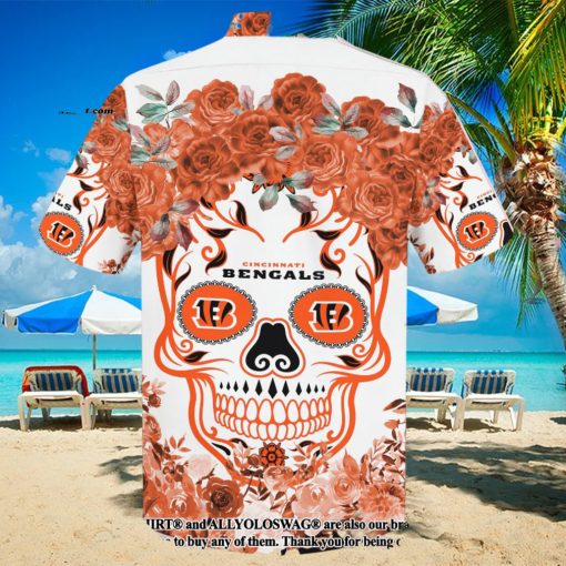 Bengals NFL Flower Skull Classic Full Printed Hawaiian Shirt