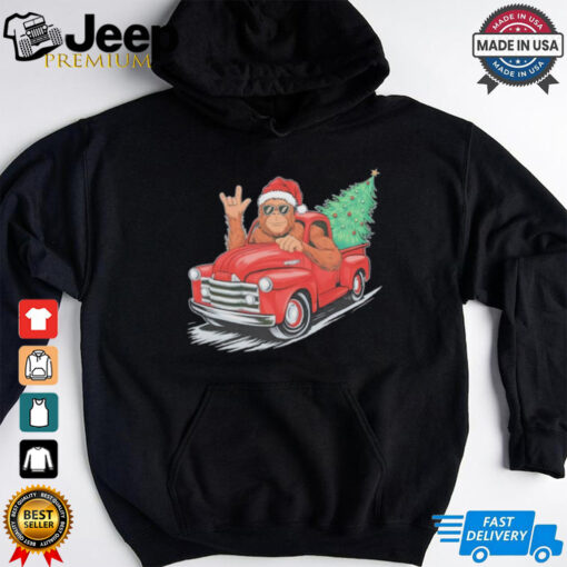 Bigfoot Rock On Christmas Tree Light Driving Truck Women’s Shirt