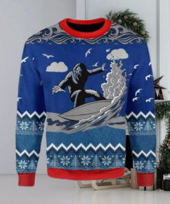 Bigfoot Surfing Ugly Christmas Sweater