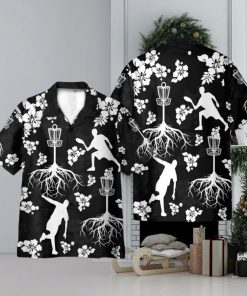 Black And White Disc Golf And Tree Hibiscus Pattern 3D Hawaiian Shirt Holiday Gift