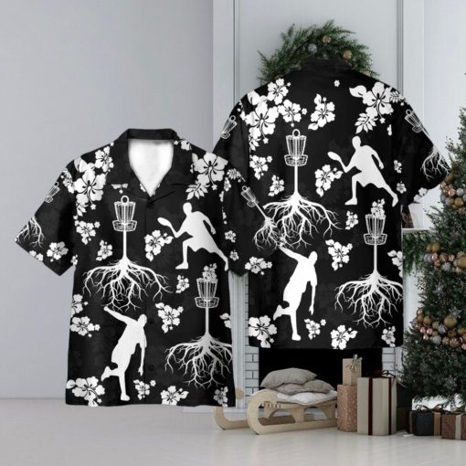 Black And White Disc Golf And Tree Hibiscus Pattern 3D Hawaiian Shirt Holiday Gift