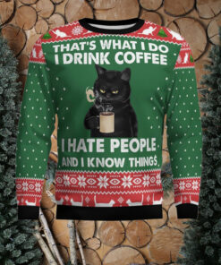 Black Cat Drink Coffee Ugly Christmas Sweater