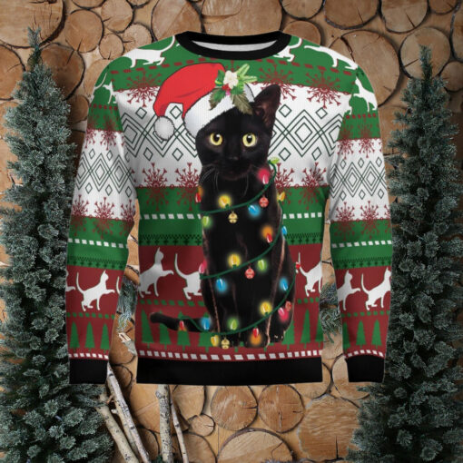 Black Cat Light Christmas Ugly Christmas Sweater