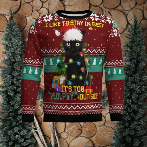 Black Cat Like Stay To In Bed Xmas Ugly Christmas Sweater