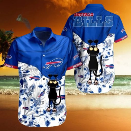 Black Cat Tropical Floral Buffalo Bills Hawaiian Shirt