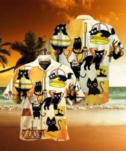 Black Cat Yellow Dinner Hawaiian Shirt