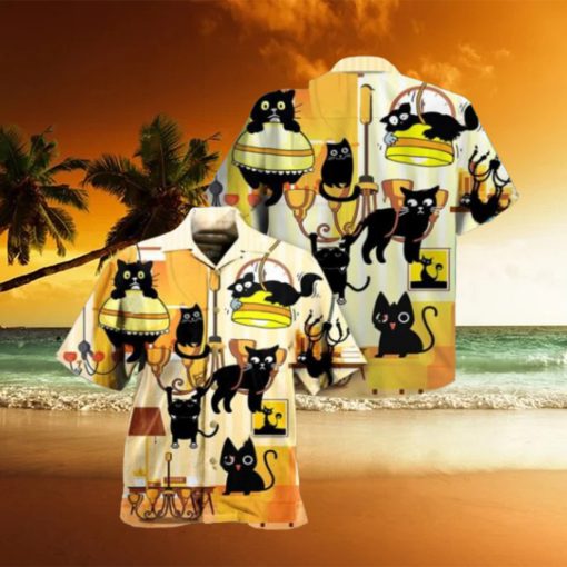 Black Cat Yellow Dinner Hawaiian Shirt