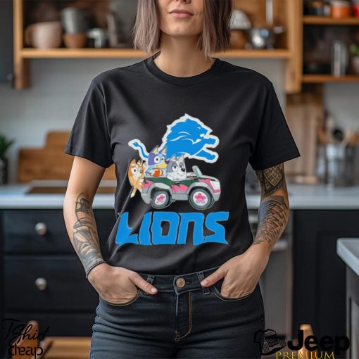 Bluey Bingo and Muffin in the car Detroit Lions NFL 2024 shirt