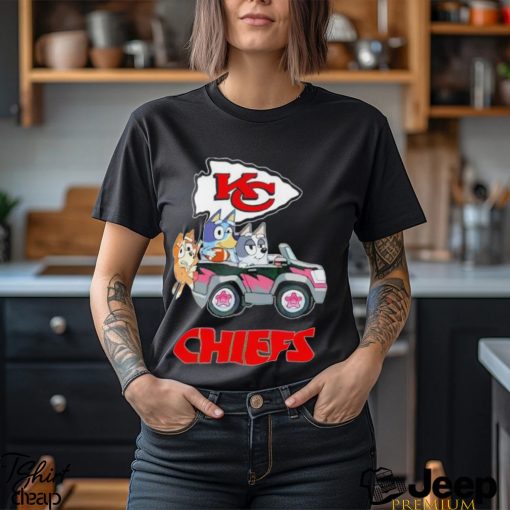 Bluey Bingo and Muffin in the car Kansas City Chiefs NFL 2024 shirt