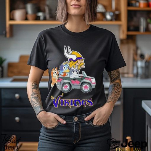 Bluey Bingo and Muffin in the car Minnesota Vikings NFL 2024 shirt