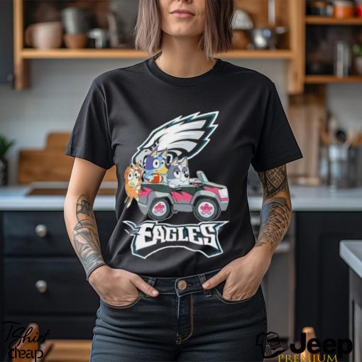 Bluey Bingo and Muffin in the car Philadenphia Eagles NFL 2024 shirt