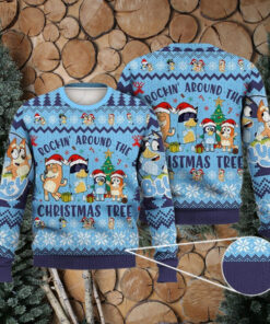 Bluey Ugly Christmas Full Print Sweater, Bluey Rockin The Christmas Tree Sweater