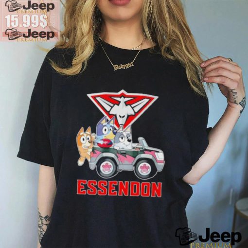 Bluey fun in the car Essendon shirt