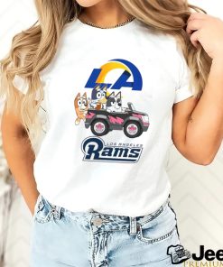 Bluey fun in the car with Los Angeles Rams football shirt