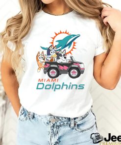 Bluey fun in the car with Miami Dolphins football shirt