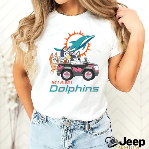 Bluey fun in the car with Miami Dolphins football shirt