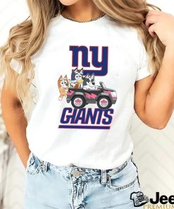 Bluey fun in the car with New York Giants football shirt