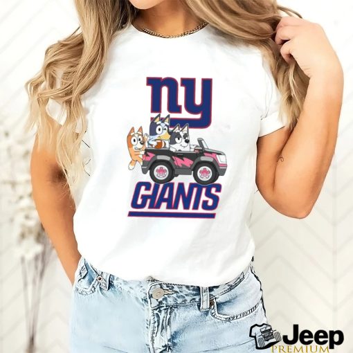 Bluey fun in the car with New York Giants football shirt