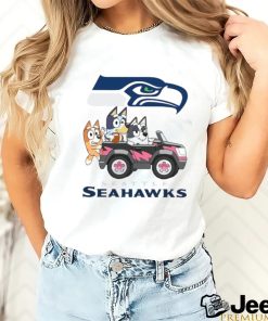 Bluey fun in the car with Seattle Seahawks football shirt