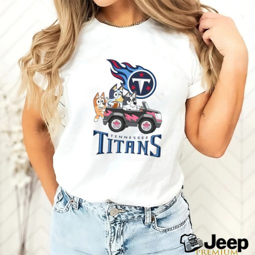 Bluey fun in the car with Tennessee Titans football shirt