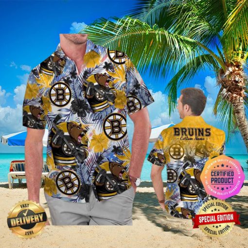 Boston Bruins America Flag Tropical Floral Aloha Hawaiian Shirt Beach Shorts Custom Name For Men Women