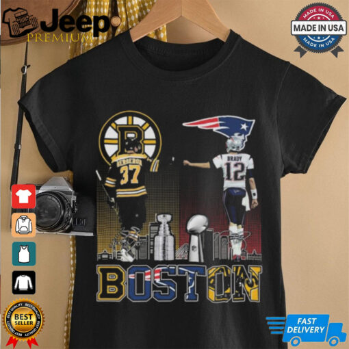 Boston Bruins Bergeron And New England Patriots Tom Brady Champions Signatures 2024 Shirt