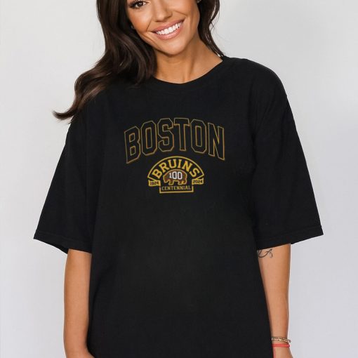 Boston Bruins Logo 1924 2024 Centennial Lock Up Shirt Black