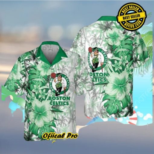 Boston Celtics Hawaiian Shirt Hibiscus Flower Pattern