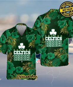 Boston Celtics Hibiscus And Tree Tropical Pattern Print Hawaiian Shirt