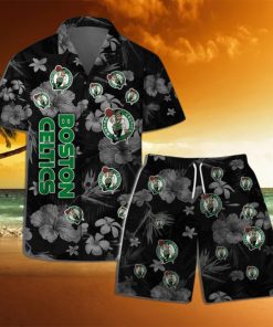 Boston Celtics NBA Team Logo Floral Hawaiian Shirt & Short Vintage Design