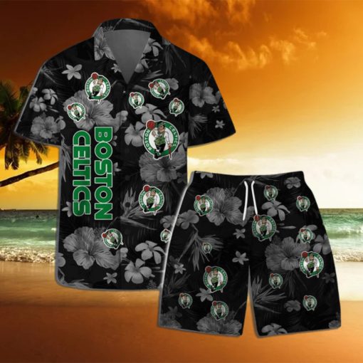 Boston Celtics NBA Team Logo Floral Hawaiian Shirt & Short Vintage Design