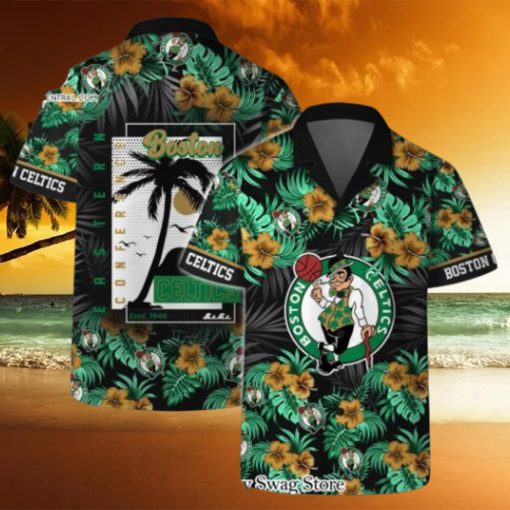 Boston Celtics NBA Team Logo Floral Leaf Pattern Hawaiian Set