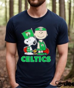 Boston Celtics Peanuts Snoopy Woodstock and Charlie Brown flag shirt