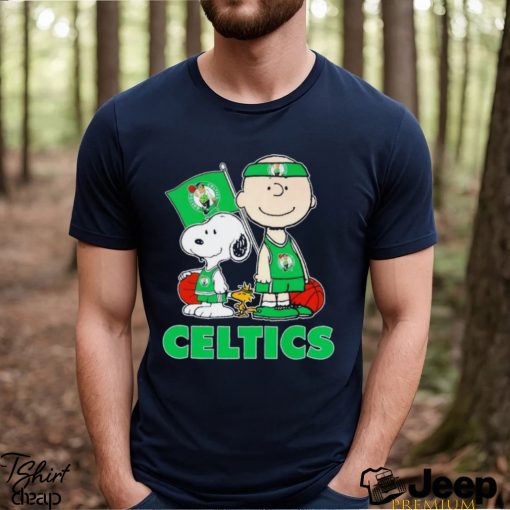 Boston Celtics Peanuts Snoopy Woodstock and Charlie Brown flag shirt