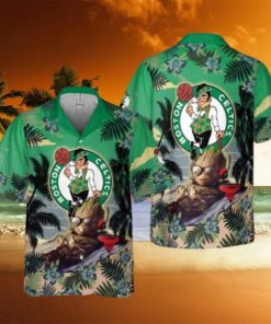 Boston Celtics Summer With Baby Groot Basketball Association All Over Print Hawaiian Set