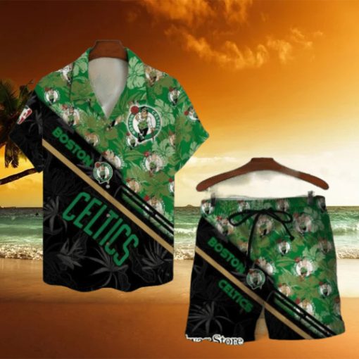 Boston Celtics Team Logo Pattern Basketball Black Hawaiian Set