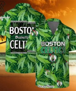 Boston Celtics Team Logo Pattern Leaves Vintage Art Hawaiian Set