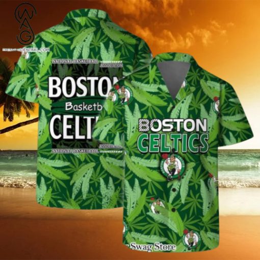 Boston Celtics Team Logo Pattern Leaves Vintage Art Hawaiian Set