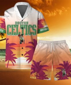 Boston Celtics Team Logo Pattern Sunset Tropical Hawaiian Set