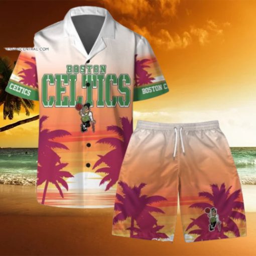 Boston Celtics Team Logo Pattern Sunset Tropical Hawaiian Set