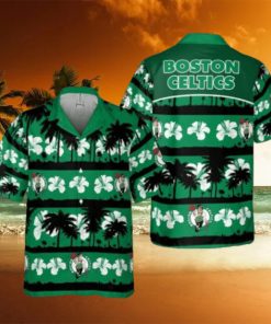 Boston Celtics White Hibiscus Flower On Green Background Print Hawaiian Set