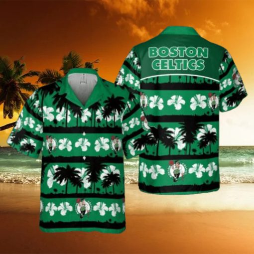 Boston Celtics White Hibiscus Flower On Green Background Print Hawaiian Set